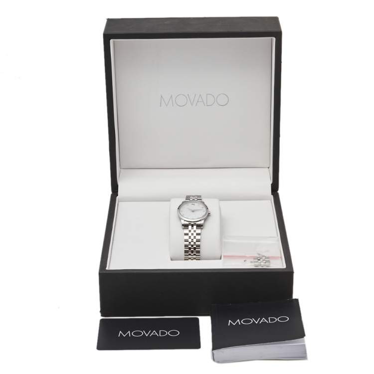 Pre Owned Movado Mother Of Pearl Stainless Steel Diamond Museum 07.3.14.1143 Women's Wristwatch 28 mm