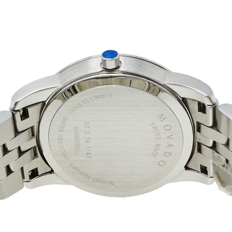 Pre Owned Movado Mother Of Pearl Stainless Steel Diamond Museum 07.3.14.1143 Women's Wristwatch 28 mm
