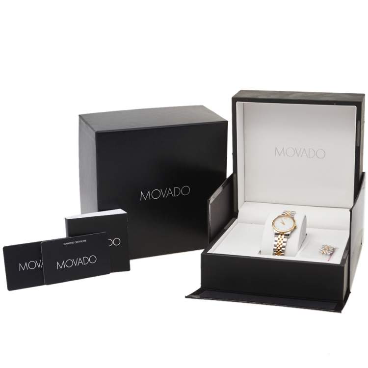 Pre Owned  Movado Mother Of Pearl Two-Tone Stainless Steel Diamonds Safiro 0606900 Women's Wristwatch 28 mm