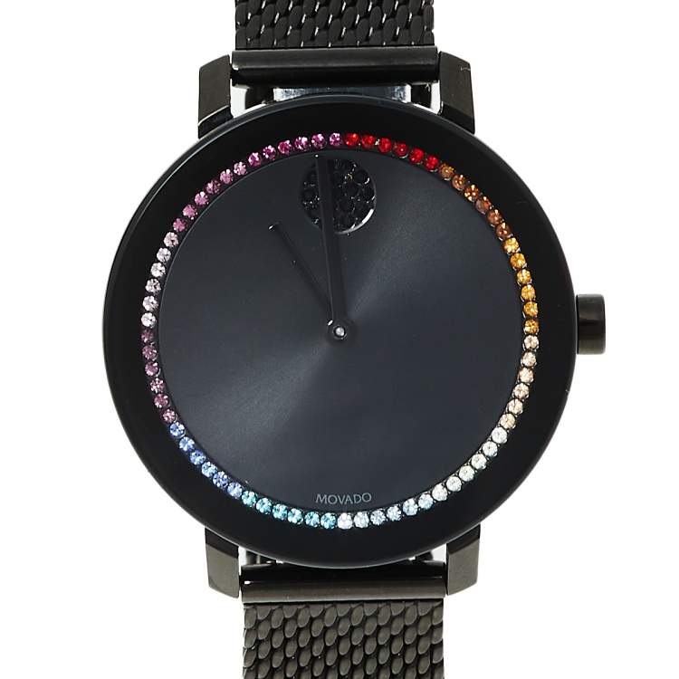 Pre Owned Movado Black Ion-Plated Stainless Steel and Mesh Bold Evolution MB.01.3.34.6588 Women's Wristwatch 34 mm