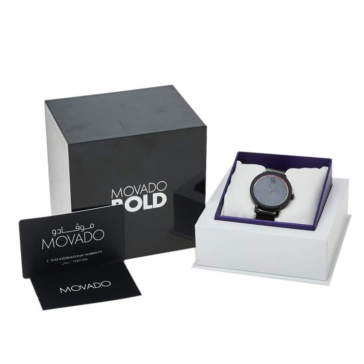 Pre Owned Movado Black Ion-Plated Stainless Steel and Mesh Bold Evolution MB.01.3.34.6588 Women's Wristwatch 34 mm