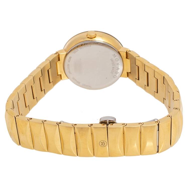 Pre Owned Movado Champagne MOP Gold Plated Stainless Steel Museum 11.8.36.1371 Women's Wristwatch 26 mm