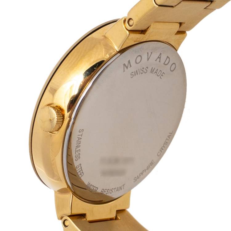 Pre Owned Movado Champagne MOP Gold Plated Stainless Steel Museum 11.8.36.1371 Women's Wristwatch 26 mm