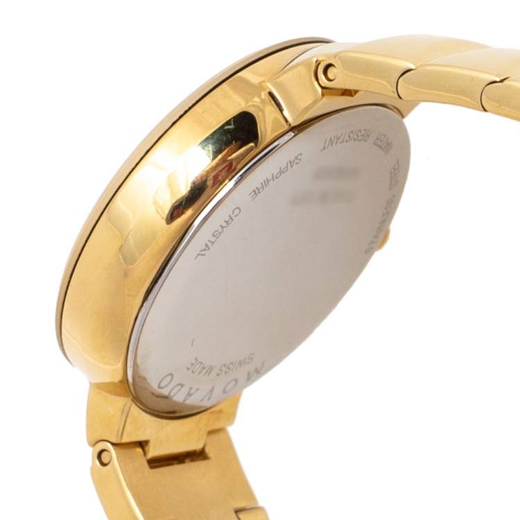Pre Owned Movado Champagne MOP Gold Plated Stainless Steel Museum 11.8.36.1371 Women's Wristwatch 26 mm