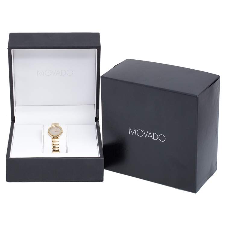 Pre Owned Movado Champagne MOP Gold Plated Stainless Steel Museum 11.8.36.1371 Women's Wristwatch 26 mm