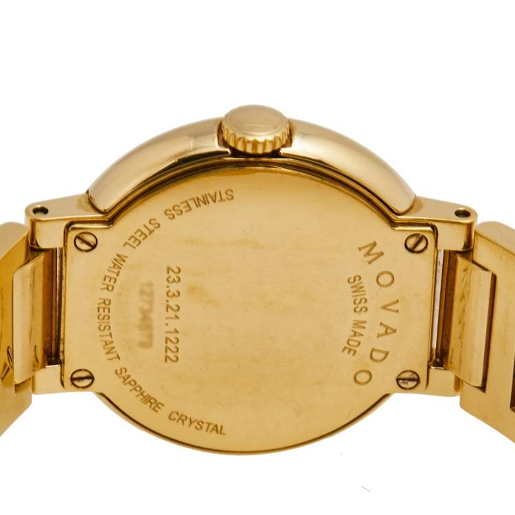 Pre Owned Movado Yellow Gold Plated Stainless Steel Diamond Concerto 23.3.21.1222 Women's Wristwatch 26 mm
