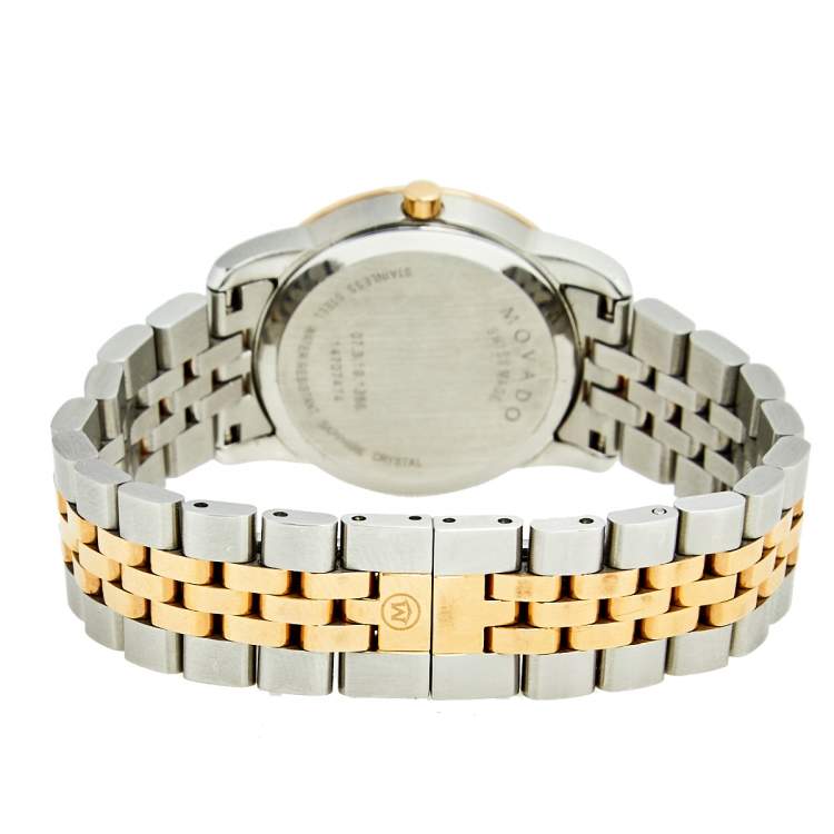 Pre Owned Movado Mother of Pearl Diamond Two Tone Stainless Steel Museum 607209 Women's Wristwatch 28 mm