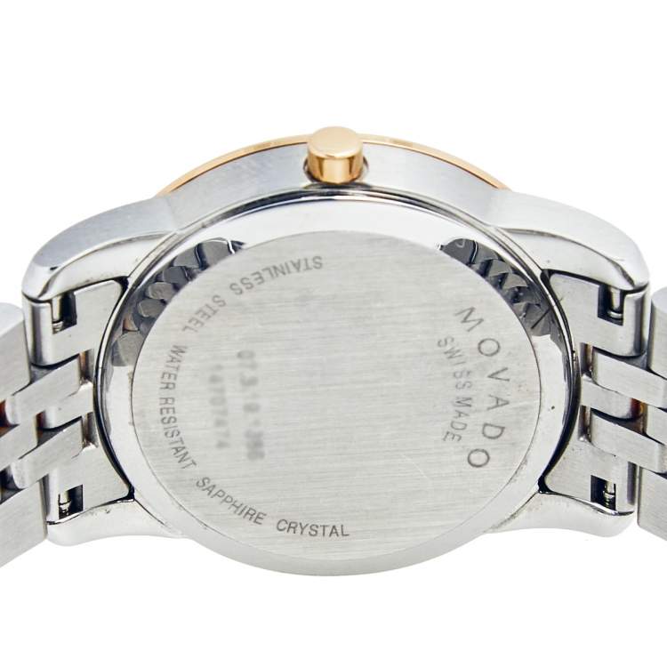 Pre Owned Movado Mother of Pearl Diamond Two Tone Stainless Steel Museum 607209 Women's Wristwatch 28 mm