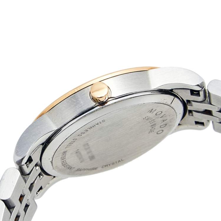 Pre Owned Movado Mother of Pearl Diamond Two Tone Stainless Steel Museum 607209 Women's Wristwatch 28 mm