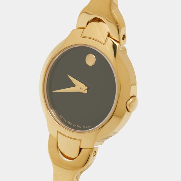Pre Owned Movado Black Gold Plated Stainless Steel Kara 0606936 Women's Wristwatch 24 mm