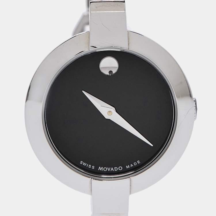 Pre Owned Movado Black Stainless Steel Bela 0606595 Women's Wristwatch 25 mm