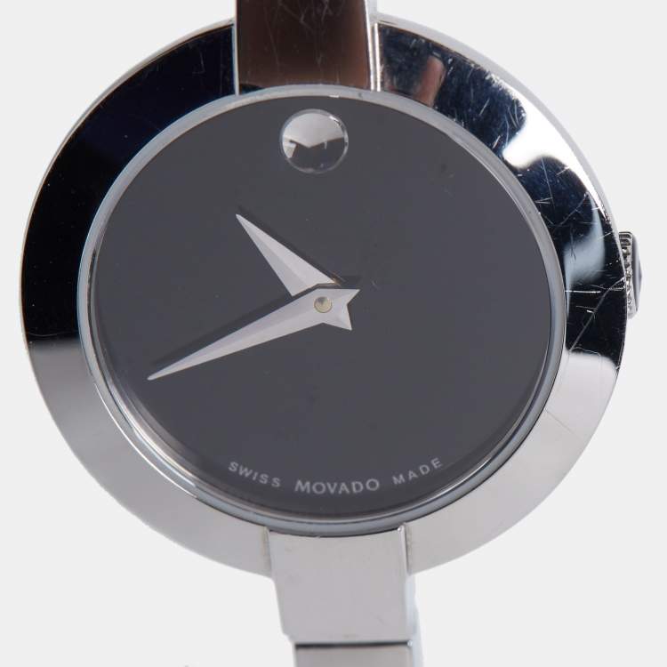 Pre Owned Movado Black Stainless Steel Bela 0606595 Women's Wristwatch 25 mm