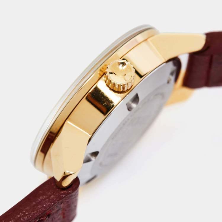 Pre Owned Movado Champagne Gold Plated Stainless Steel Leather Bold 3600344 Women's Wristwatch 25 mm 