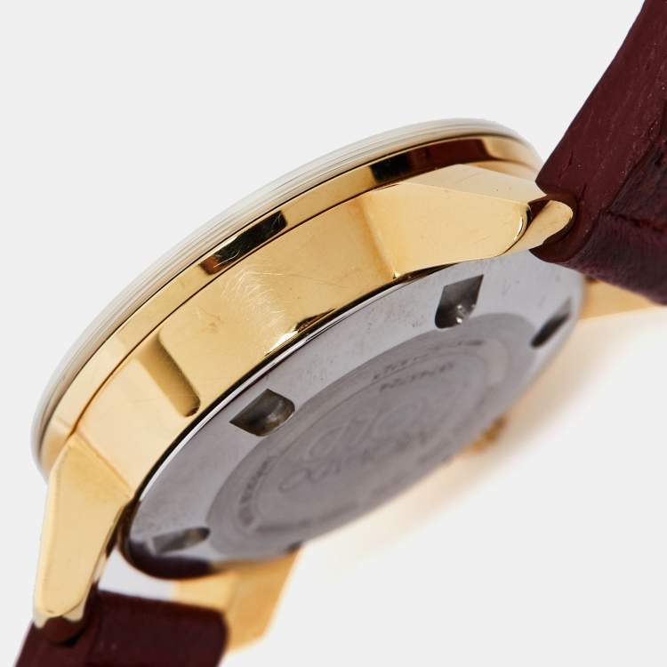 Pre Owned Movado Champagne Gold Plated Stainless Steel Leather Bold 3600344 Women's Wristwatch 25 mm 