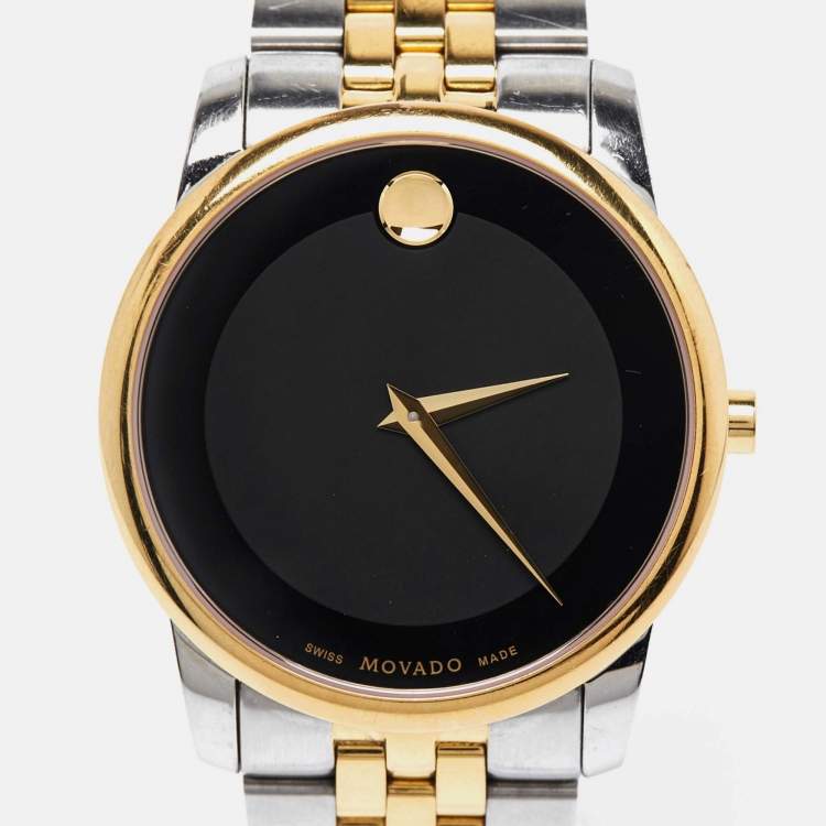 Pre Owned Movado Black Two Tone Stainless Steel Museum 07.1.20.1198 Men's Wristwatch 40 mm 
