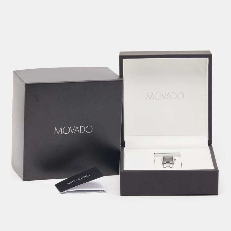 Pre Owned Movado Black Stainless Steel Diamonds Eliro 84 C1 1434 S Women's Wristwatch 23 mm