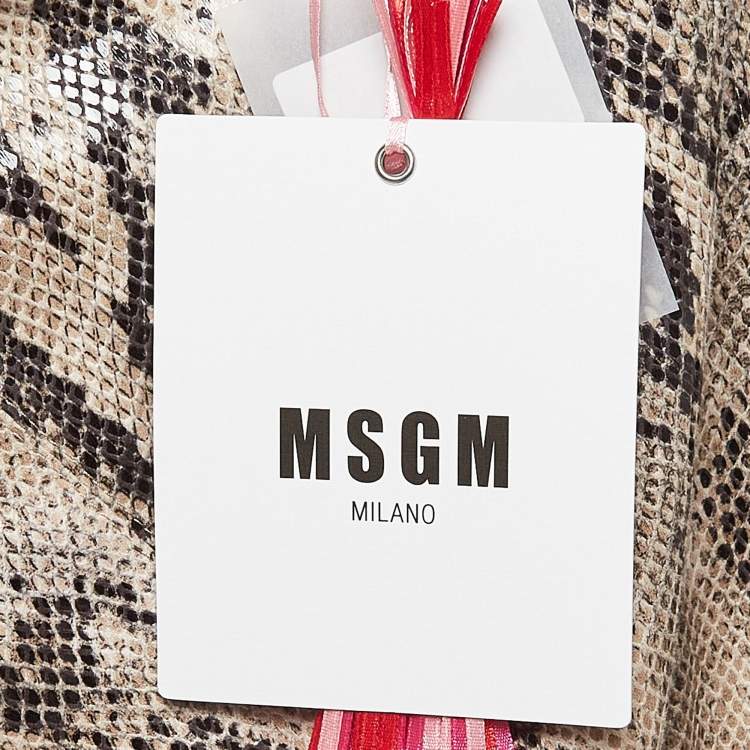 Pre Owned MSGM Brown Python Skin Pattern Faux Leather Midi Dress M