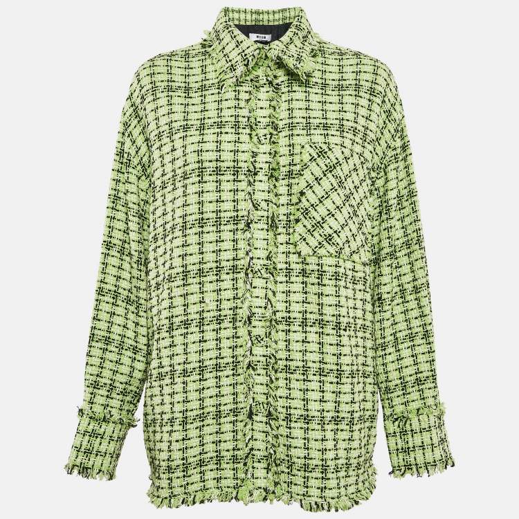 Pre Owned MSGM Green Tweed Fringed Jacket S