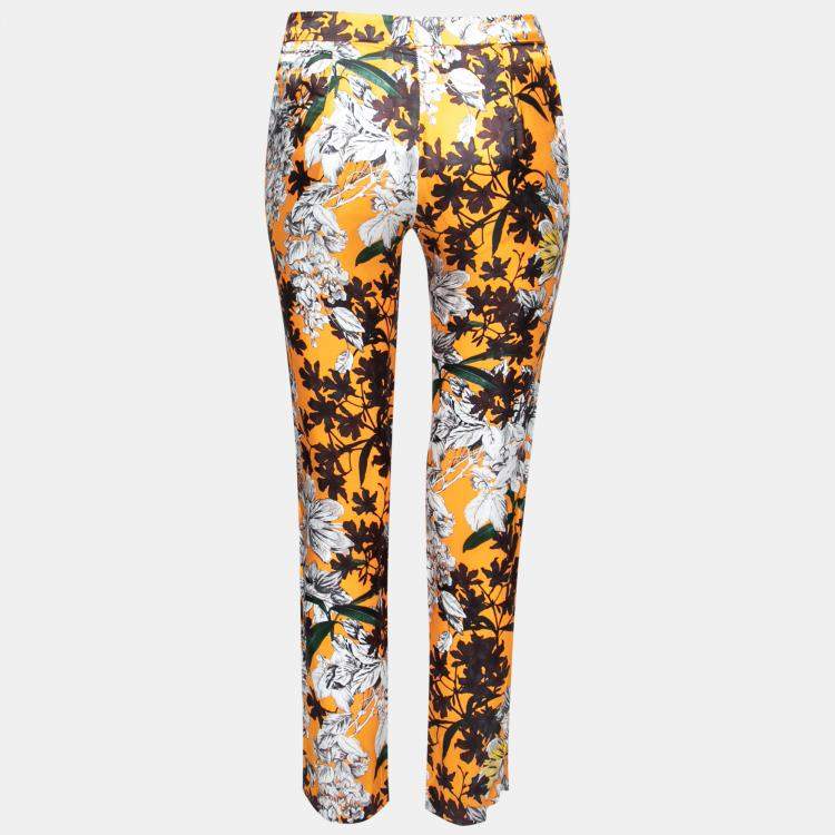 Pre Owned MSGM Orange Floral Print Sateen Relaxed Fit Tapered Trousers S
