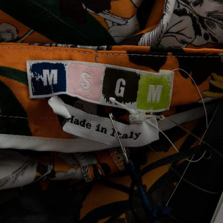 Pre Owned MSGM Orange Floral Print Sateen Relaxed Fit Tapered Trousers S