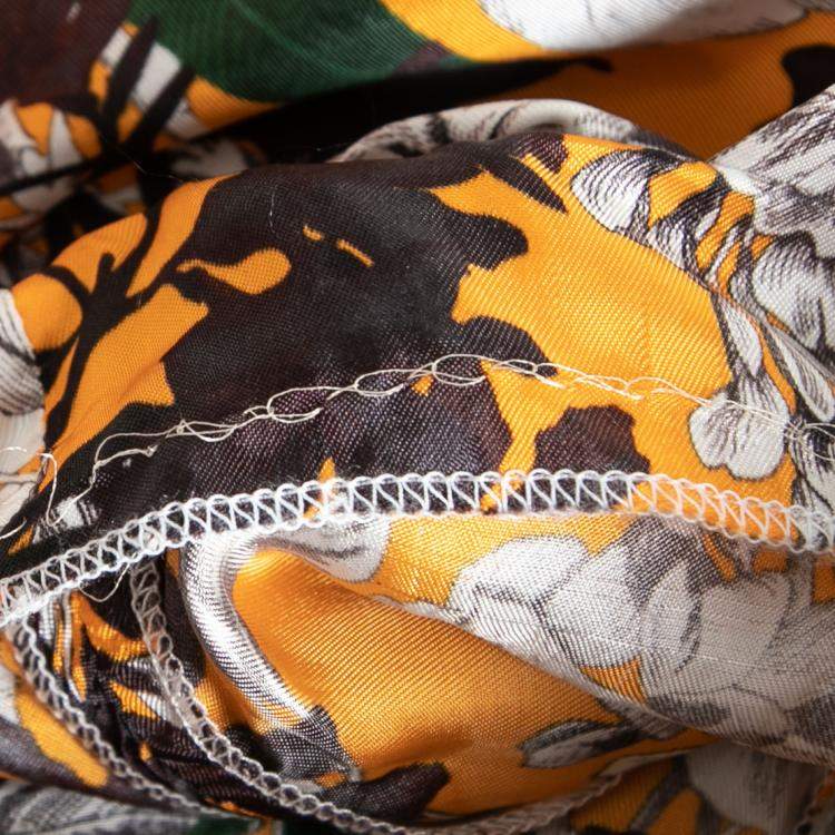 Pre Owned MSGM Orange Floral Print Sateen Relaxed Fit Tapered Trousers S