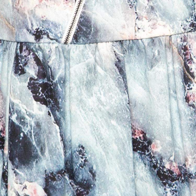 Pre Owned MSGM Blue Abstract Printed Cotton Canvas Zip Accent Detail Dress M 