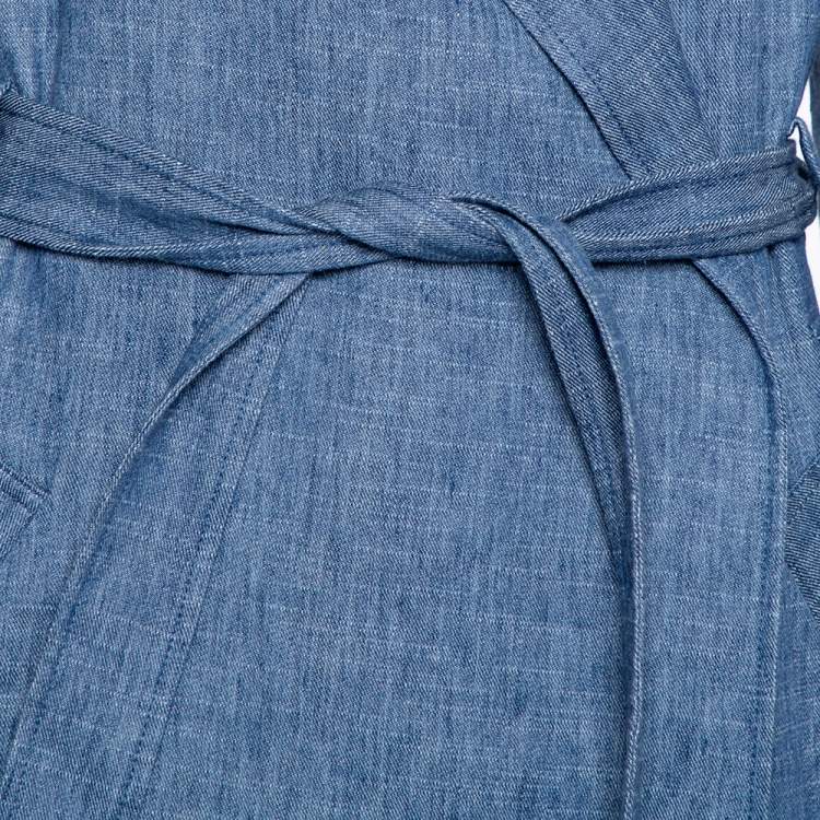 Pre Owned MSGM Blue Denim Tailored Belted Coat M