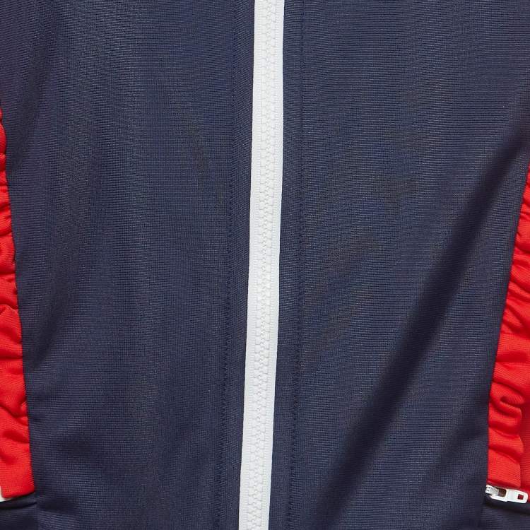 Pre Owned MSGM Navy Blue/Red Jersey Ruffle Detail Bomber Jacket M