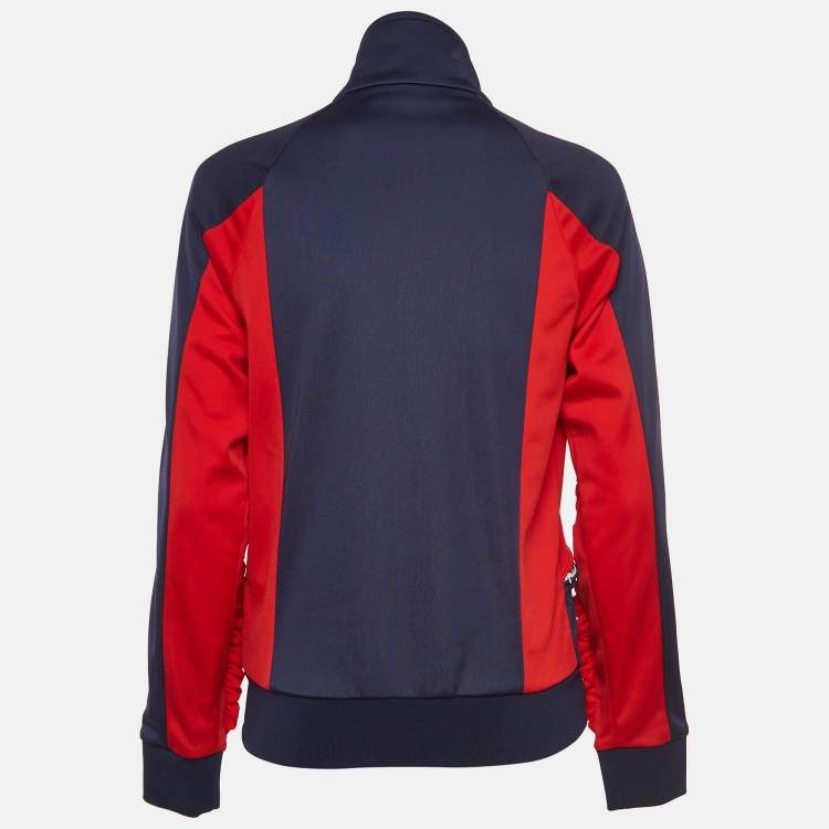 Pre Owned MSGM Navy Blue/Red Jersey Ruffle Detail Bomber Jacket M