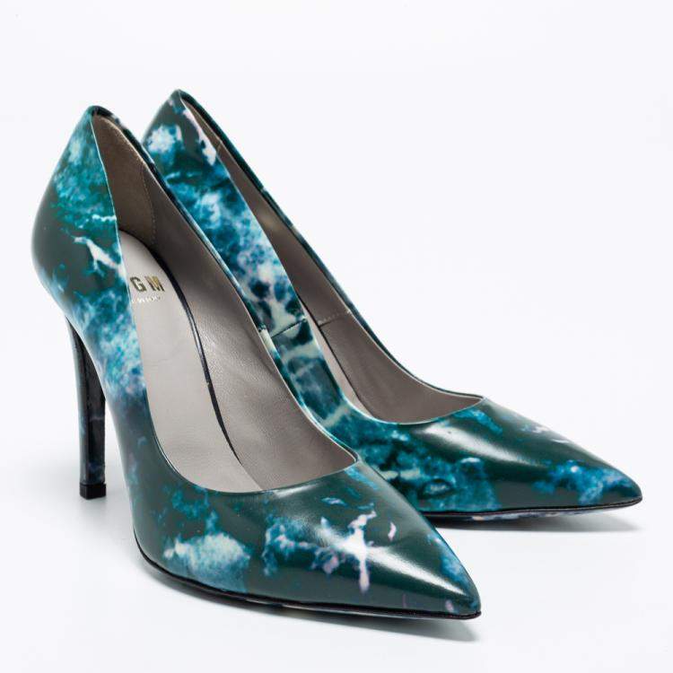 Pre Owned MSGM Blue Marble Print Pointed Toe Pumps Size 38