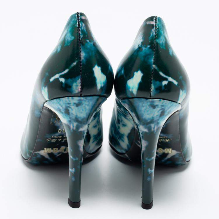 Pre Owned MSGM Blue Marble Print Pointed Toe Pumps Size 38