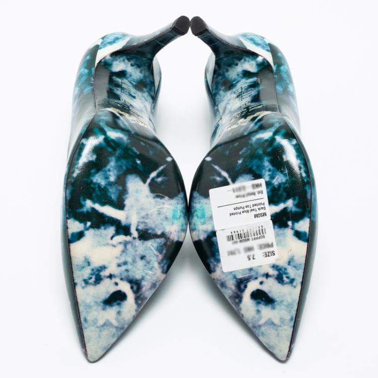 Pre Owned MSGM Blue Marble Print Pointed Toe Pumps Size 38