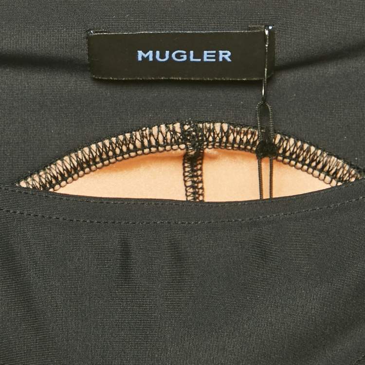 Pre Owned Mugler Tan/Black Paneled Jersey Spiral Leggings M