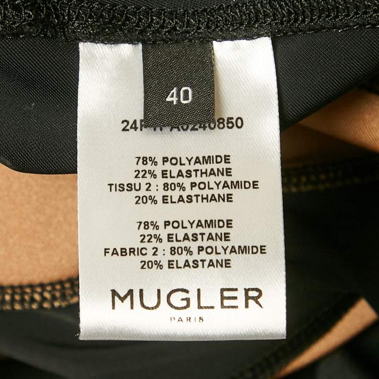 Pre Owned Mugler Tan/Black Paneled Jersey Spiral Leggings M