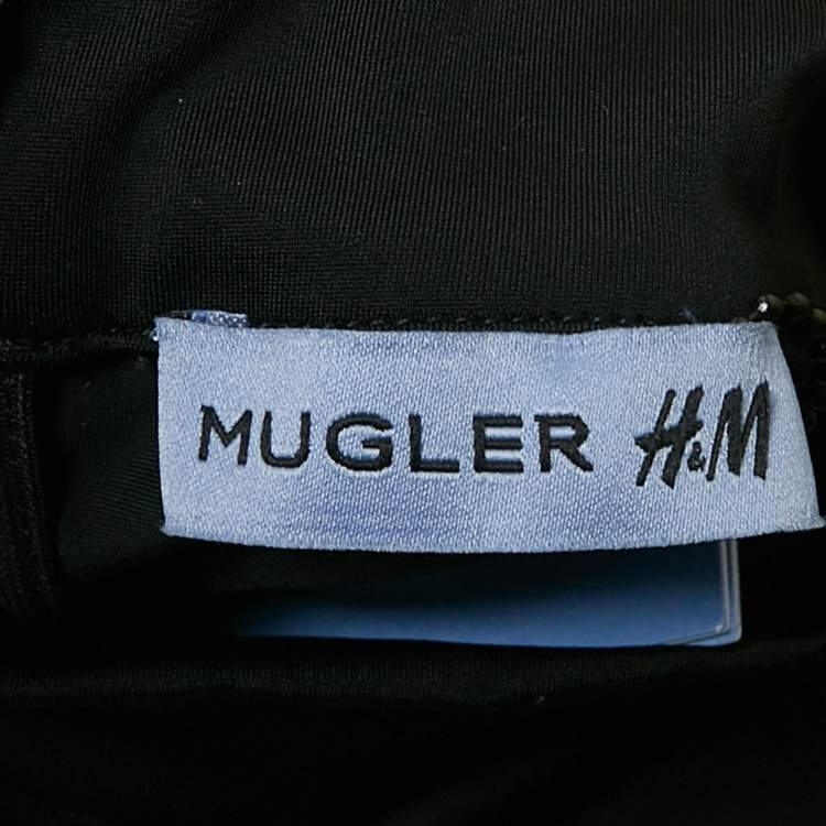 Pre Owned Mugler x H&M Black Tulle Trim Jersey Bodycon Dress S