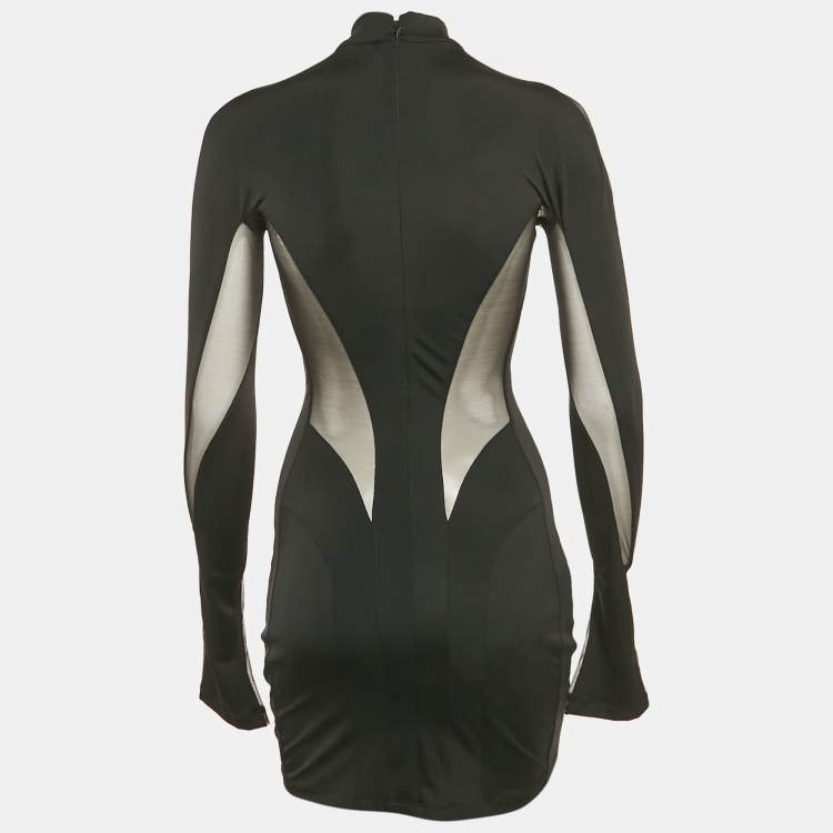 Pre Owned Mugler x H&M Black Tulle Trim Jersey Bodycon Dress S