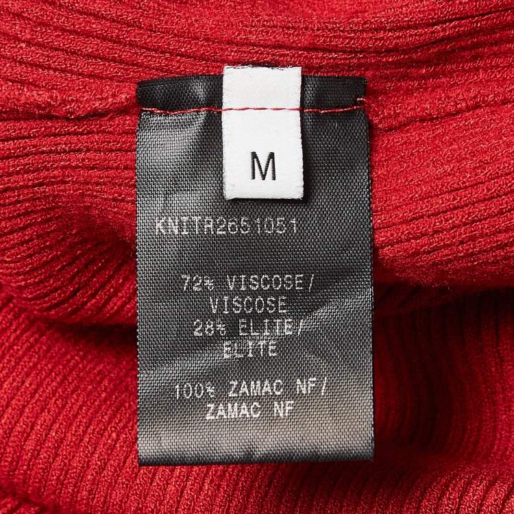 Pre Owned MUGLER Red Rib Knit Stud Detail Bodycon Dress M