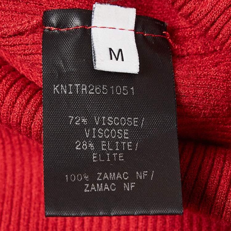 Pre Owned MUGLER Red Rib Knit Stud Detail Bodycon Dress M