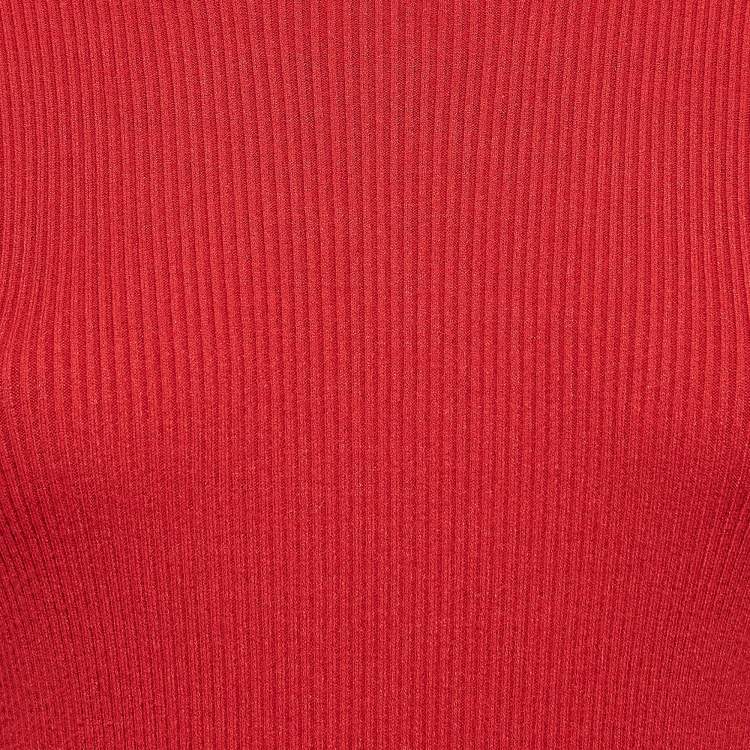 Pre Owned MUGLER Red Rib Knit Stud Detail Bodycon Dress M