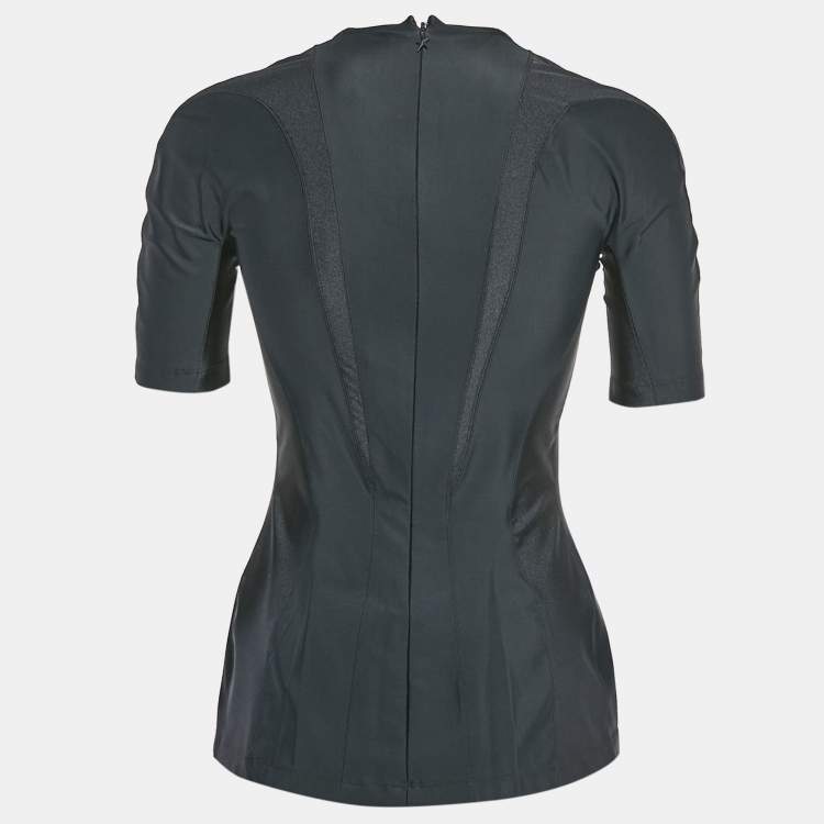 مملوكة مسبقًا Mugler Black Technical Jersey Paneled Top M