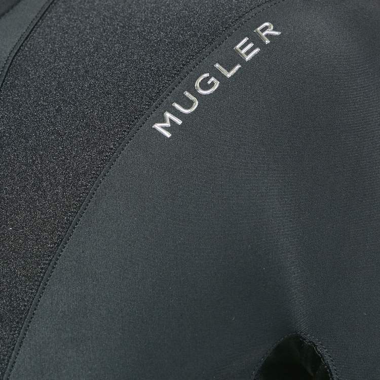 مملوكة مسبقًا Mugler Black Technical Jersey Paneled Top M