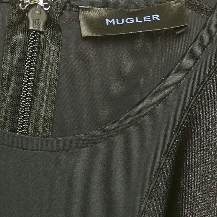 مملوكة مسبقًا Mugler Black Technical Jersey Paneled Top M