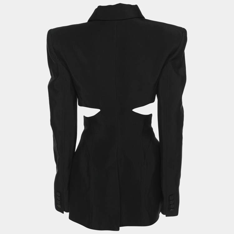 Pre Owned Mugler Black Viscose/Virgin Wool Cut-Out Detailing Blazer M