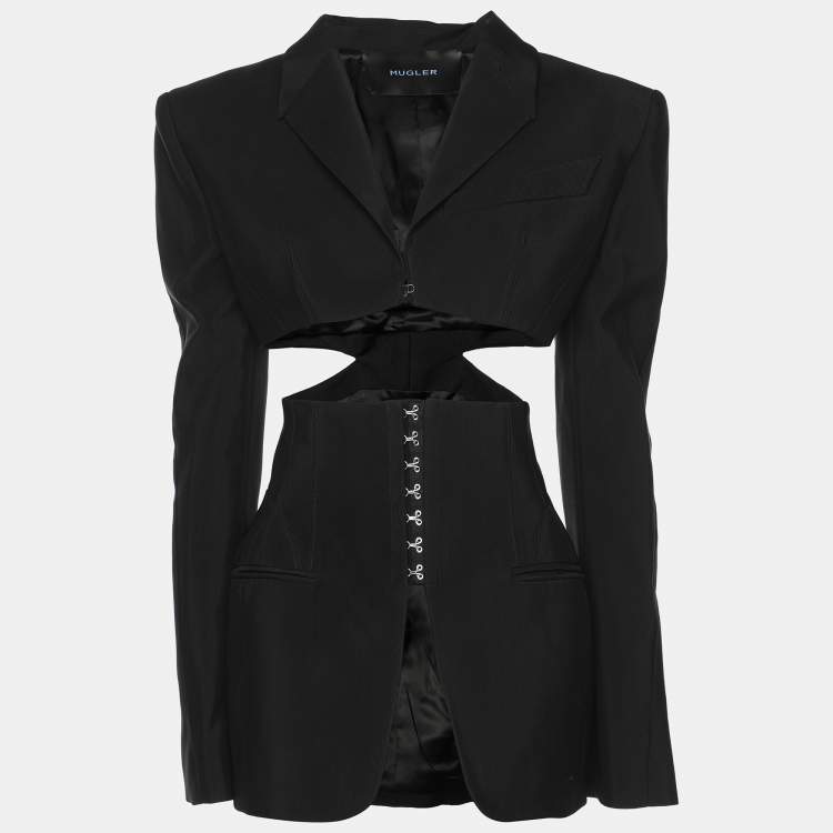 Pre Owned Mugler Black Viscose/Virgin Wool Cut-Out Detailing Blazer M