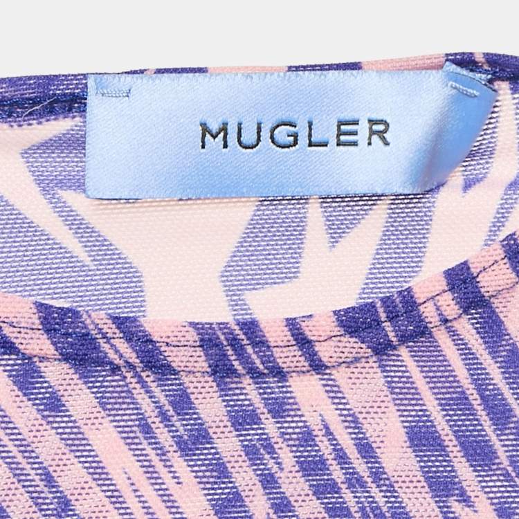 Pre Owned Mugler Pink/Blue Star Print Mesh Bodysuit S