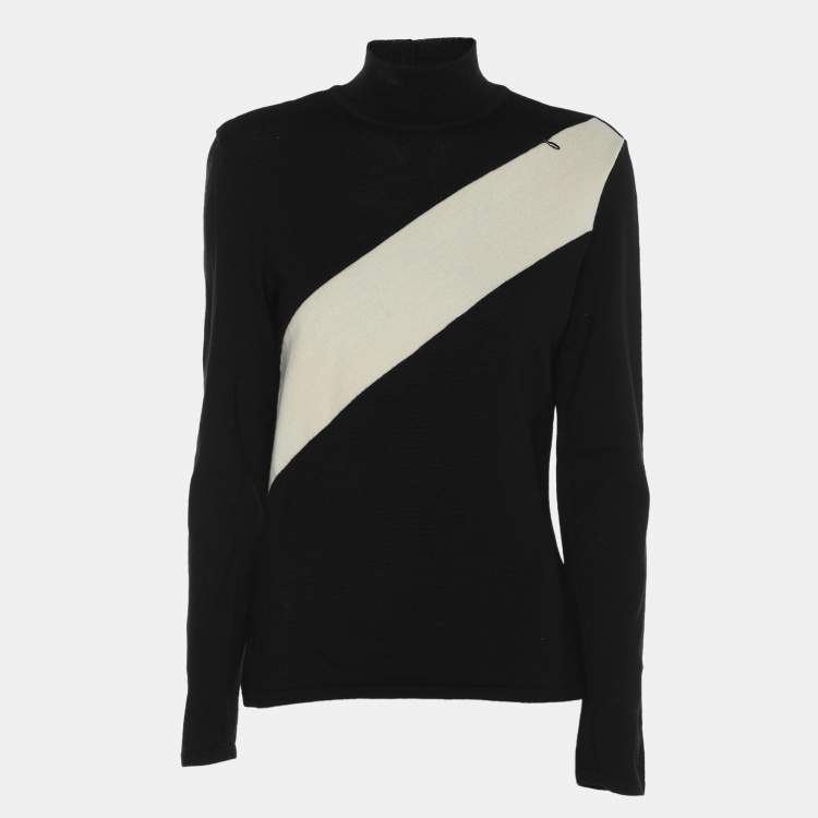 Pre Owned MUGLER Black/Cream Wool Knit Full Sleeve Sweater M