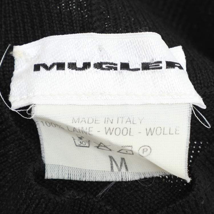 Pre Owned MUGLER Black/Cream Wool Knit Full Sleeve Sweater M