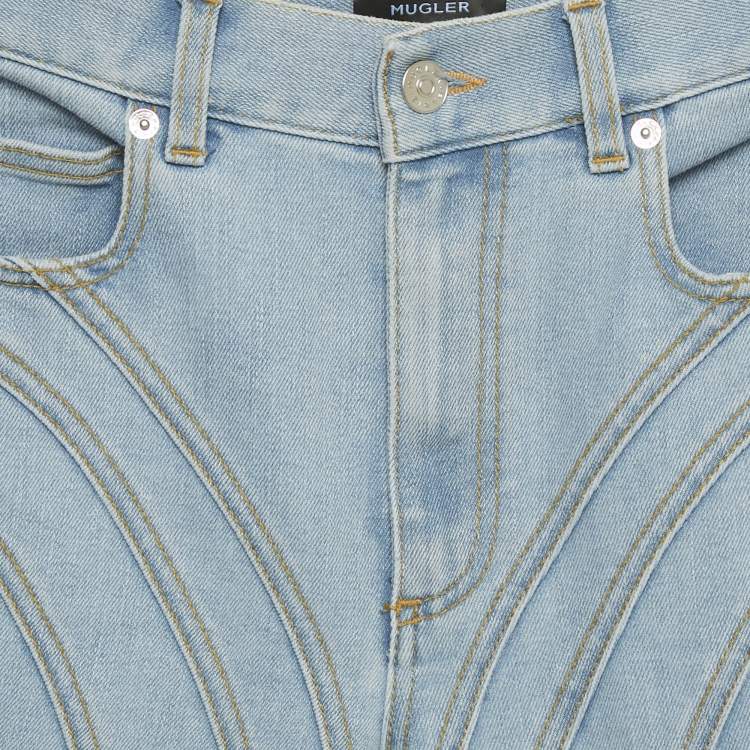 Pre Owned Mugler Blue Denim Cut-Out High Waist Denim Jeans S Waist 26"