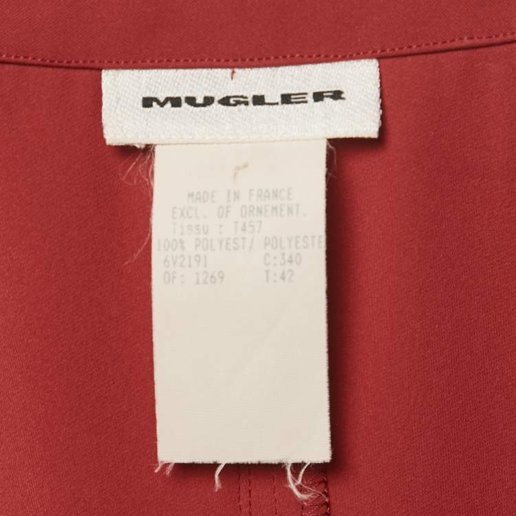 مملوكة مسبقًا MUGLER Maroon Embroidered Collar Crepe Belted Maxi Dress L 
