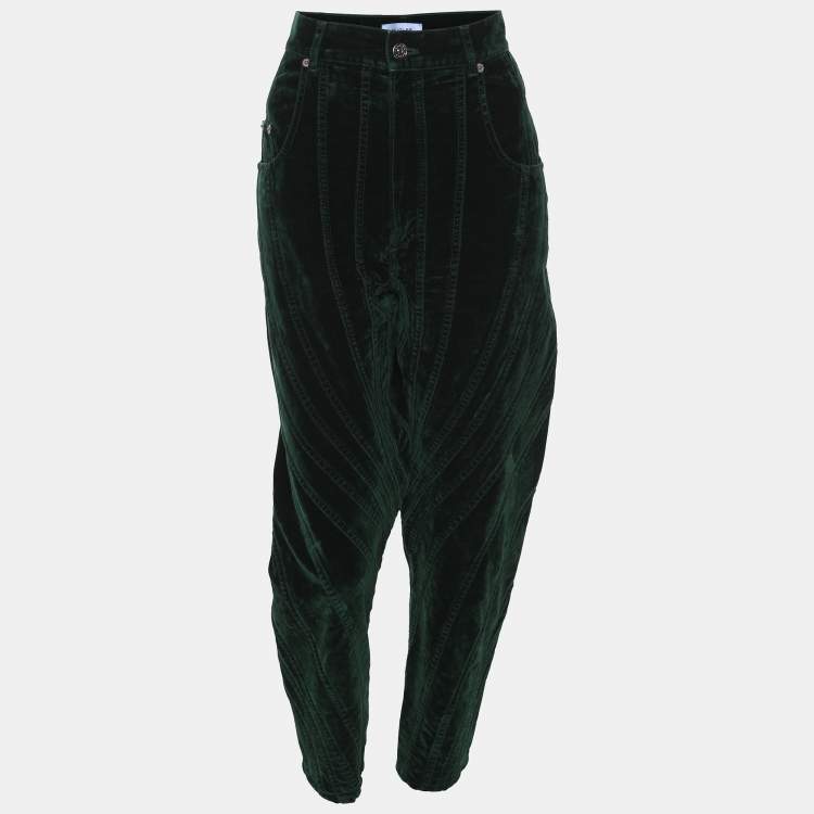 Pre Owned Mugler Green Velvet Pants M